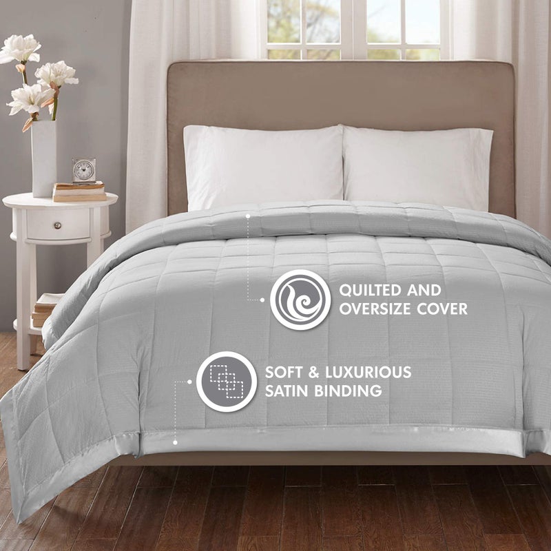Madison Park Cambria Down Alternative Blanket  Premium 3M Scotchgard Moisture Wicking Treatment  Lightweight and Soft Bed Cover For Summer with Satin Trim  Oversized Full/Queen Gray - Image 2